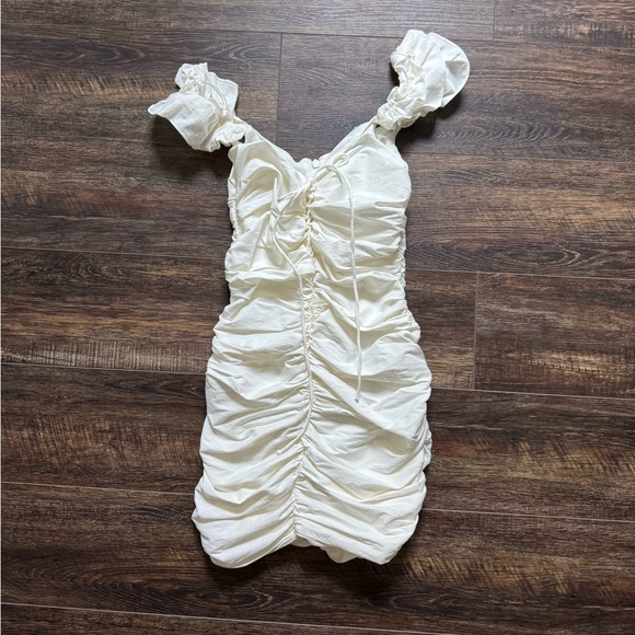 Zara White Ruffle-Strap Ruched Mini Dress - Picture 10 of 10